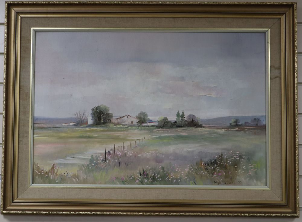 Barbara P. Coner, oil on board, Mediterranean landscape, signed and dated 87, 50 x 75cm